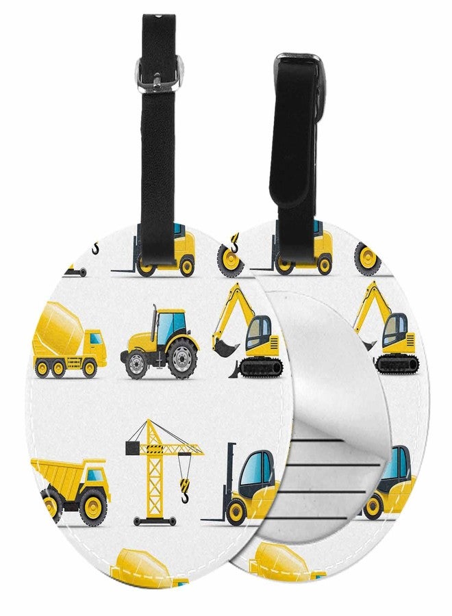 TKS MITLAN Yellow Building Machines Luggage Tags for Suitcases Mixing Truck Forklift Truck Crane Leather Baggage Suitcases Tag Name ID Label Privacy Cover Travel Bag Tags for Boys (Round 1 Pack) - Image 1